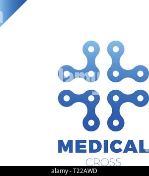 Medical logo with cross icon. Abstract doctor tech logotype connect Stock Vector