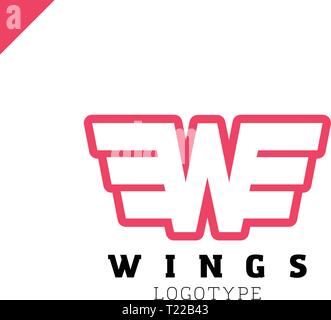 Abstract wings and letter W logo template. Vector business icon. Corporate branding identity Stock Vector