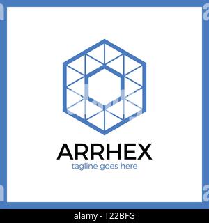 Hexagon Triangle Arrow Logo. Polygonal Logotype Stock Vector