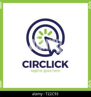 Circle Arrow Click Logo. Line Mouse cursor Logotype Stock Vector