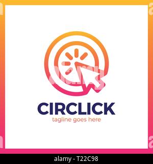 Circle Arrow Click Logo. Line Mouse cursor Logotype Stock Vector