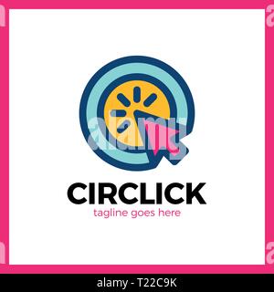 Circle Arrow Click Logo. Line Mouse cursor Logotype Stock Vector