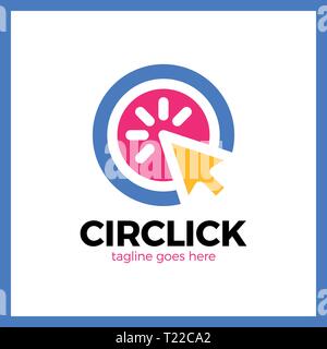 Circle Arrow Click Logo. Line Mouse cursor Logotype Stock Vector