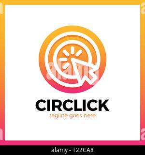Circle Arrow Click Logo. Line Mouse cursor Logotype Stock Vector