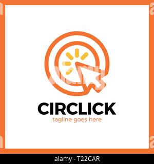 Circle Arrow Click Logo. Line Mouse cursor Logotype Stock Vector