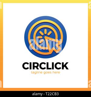 Circle Arrow Click Logo. Line Mouse cursor Logotype Stock Vector