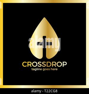 Cross Drop Logo - Christ Blood Logotype. Luxury, royal metal gold Stock Vector