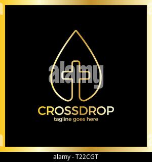Cross Drop Logo - Christ Blood Logotype. Luxury, royal metal gold Stock Vector