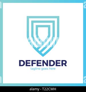 Line Shield Logotype. Three Outline Defense Logo Stock Vector