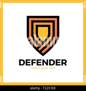 Line Shield Logotype. Three Outline Defense Logo Stock Vector