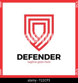 Line Shield Logotype. Three Outline Defense Logo Stock Vector