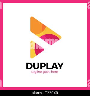 Double Triangle Media Play Logo. Colorful Circle Stock Vector