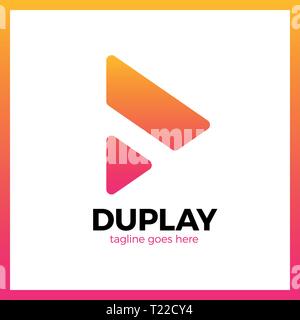 Double Triangle Media Play Logo Stock Vector