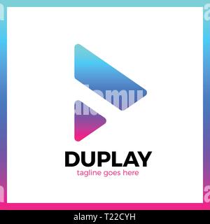 Double Triangle Media Play Logo Stock Vector