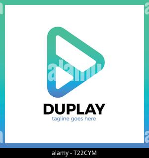Double Triangle Media Play Logo Stock Vector