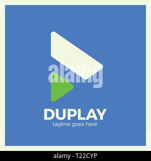 Double Triangle Media Play Logo. Blue Background Stock Vector