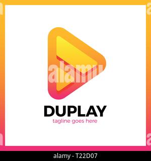 Double Triangle Media Play Logo Stock Vector