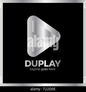Double Triangle Media Play Logo. Luxury, Royal metal Silver Stock Vector