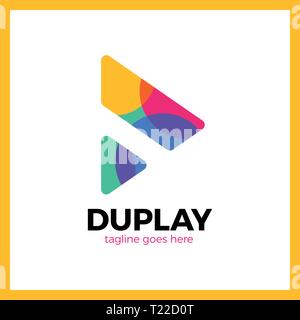 Double Triangle Media Play Logo. Colorful Circle Stock Vector