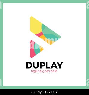 Double Triangle Media Play Logo. Colorful Circle Stock Vector