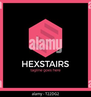 Stairs Hexa Logotype. Hexagon up line. Stock Vector