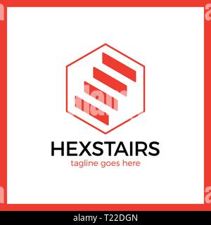 Stairs Hexa Logotype. Hexagon up line. Stock Vector