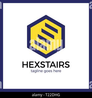 Stairs Hexa Logotype. Hexagon up line. Stock Vector