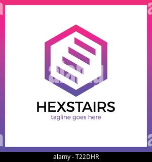 Stairs Hexa Logotype. Hexagon up line. Stock Vector
