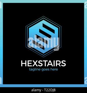 Stairs Hexa Logotype. Hexagon up line. Stock Vector