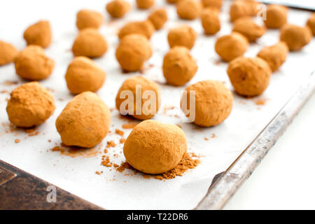 Chocolate Truffles on a Baking Pan Stock Photo