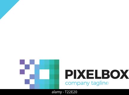 Business corporate colorful letter O logo design vector logotype for technology. Pixel square or box icon Stock Vector
