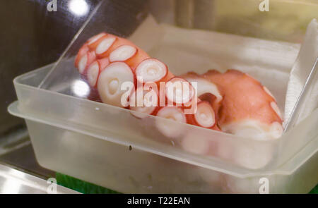 An octopus (Tako) leg, complete with suckers, as an ingredient in a sushi restaurant Stock Photo
