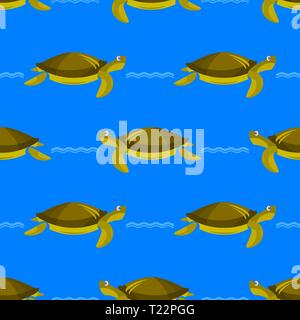Ocean Turtle Seamless Pattern. Sea Graphic Simple Animal Texture Stock Vector