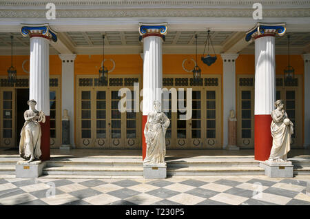 Muses of Greek mythology on the terrace of the Achilleion Stock Photo