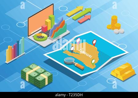 senegal isometric financial economy condition concept for describe country growth expand - vector Stock Vector