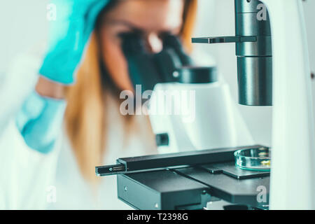 Female biotechnology scientists working in laboratory. Stock Photo