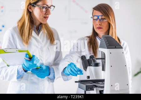 Biotechnology. Female scientists working in laboratory. Stock Photo