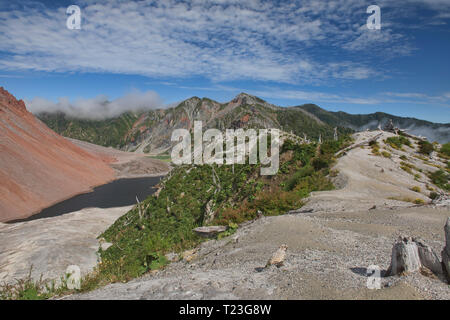 View of the caldera and scenery of Chaitén volcano, Pumalin National Park, Patagonia, Chaitén, Chile Stock Photo