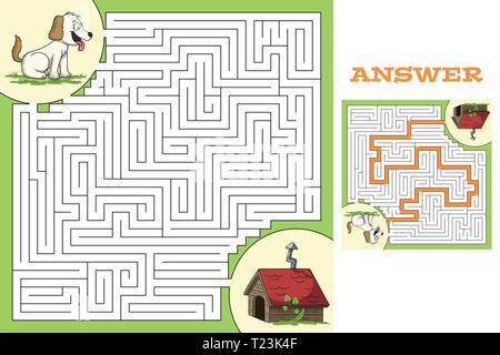Cartoon game puzzle with solution. Vector illustration with separate layers. Stock Vector
