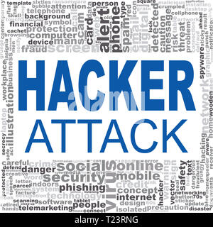 Hacker attack word cloud. Creative illustration of idea word lettering typography . 3D rendering. Stock Photo