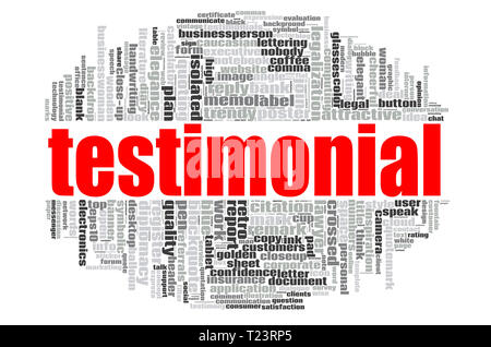 Testimonial word cloud concept on white background, 3d rendering. Stock Photo