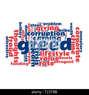 Greed word cloud concept on white background, 3d rendering. Stock Photo