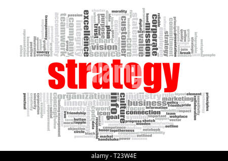 Strategy word cloud concept on white background, 3d rendering. Stock Photo