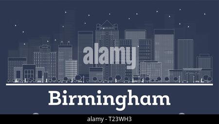 Outline Birmingham Alabama City Skyline with White Buildings. Vector Illustration. Business Travel and Concept with Modern Architecture. Birmingham. Stock Vector