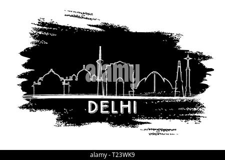 Delhi India City Skyline Silhouette. Hand Drawn Sketch. Vector Illustration. Business Travel and Tourism Concept with Historic Architecture. Delhi. Stock Vector