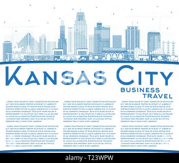 Outline Kansas City Missouri Skyline with Blue Buildings and Copy Space. Vector Illustration. Business Travel and Tourism Concept with Modern. Stock Vector