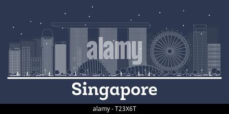 Outline Singapore City Skyline with White Buildings. Vector Illustration. Business Travel and Concept with Modern Architecture. Stock Vector