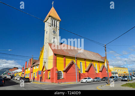 Church 'Iglesia de la Merced' at Ushuaia, Tierra del Fuego, Fireland, Argentina Stock Photo
