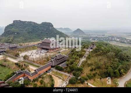 View from pagoda at Bai Dinh Temple, complex of Buddhist temples on Bai Dinh Mountain in Gia Vien District, Ninh Binh Province, Vietnam. Stock Photo