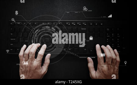 Hand working on computer keyboard. Computer programmer, software and web development technology Stock Photo
